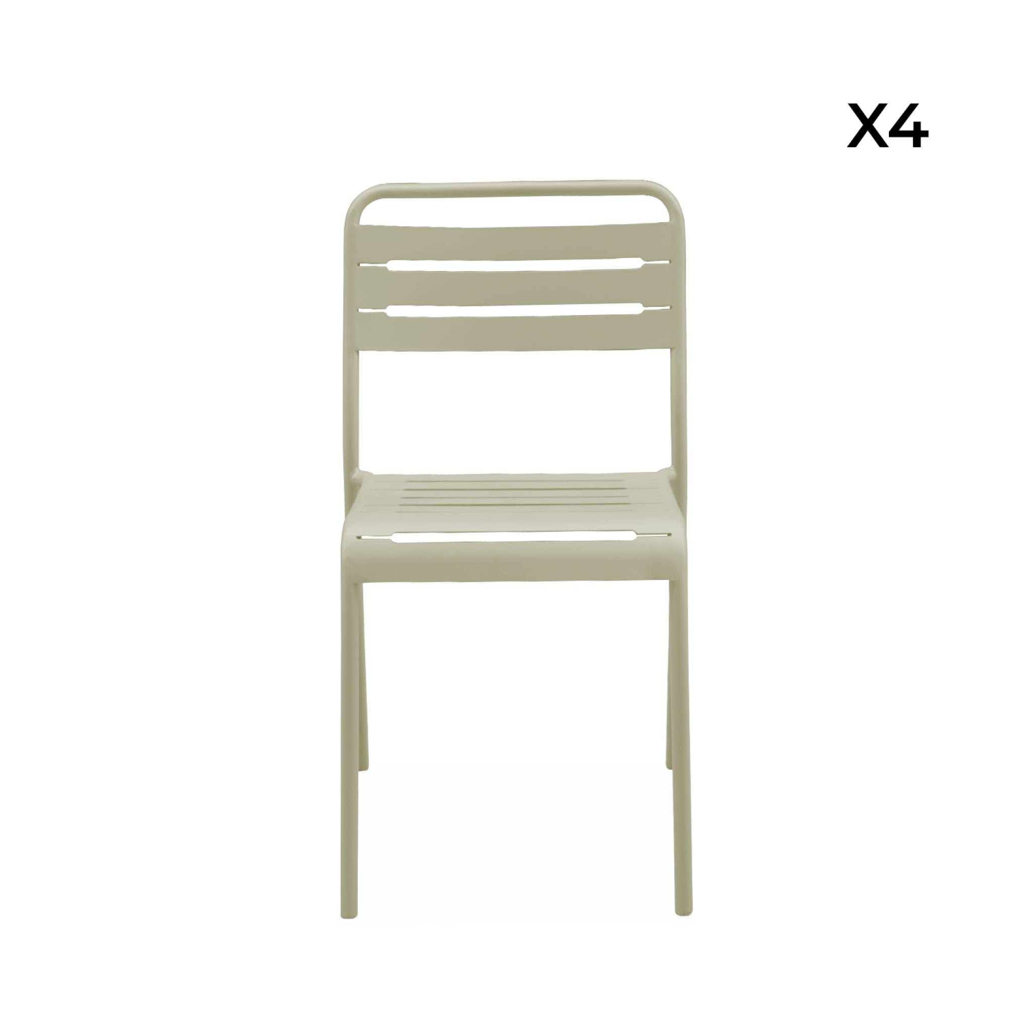 Lot de 4 chaises de jardin acier. 4 places. beige. Amelia. L44 x P52 x H79cm