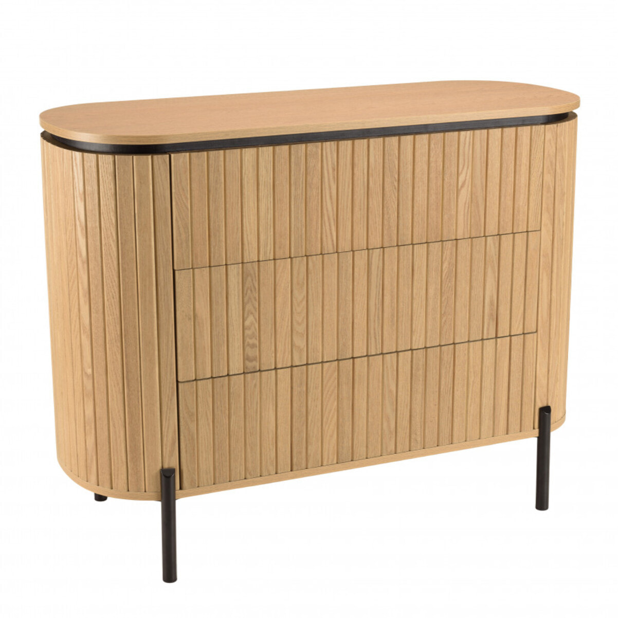 CHARLIE - Commode marron 3 tiroirs style rétro Pin pieds métal noir