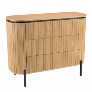 CHARLIE - Commode marron 3 tiroirs style rétro Pin pieds métal noir