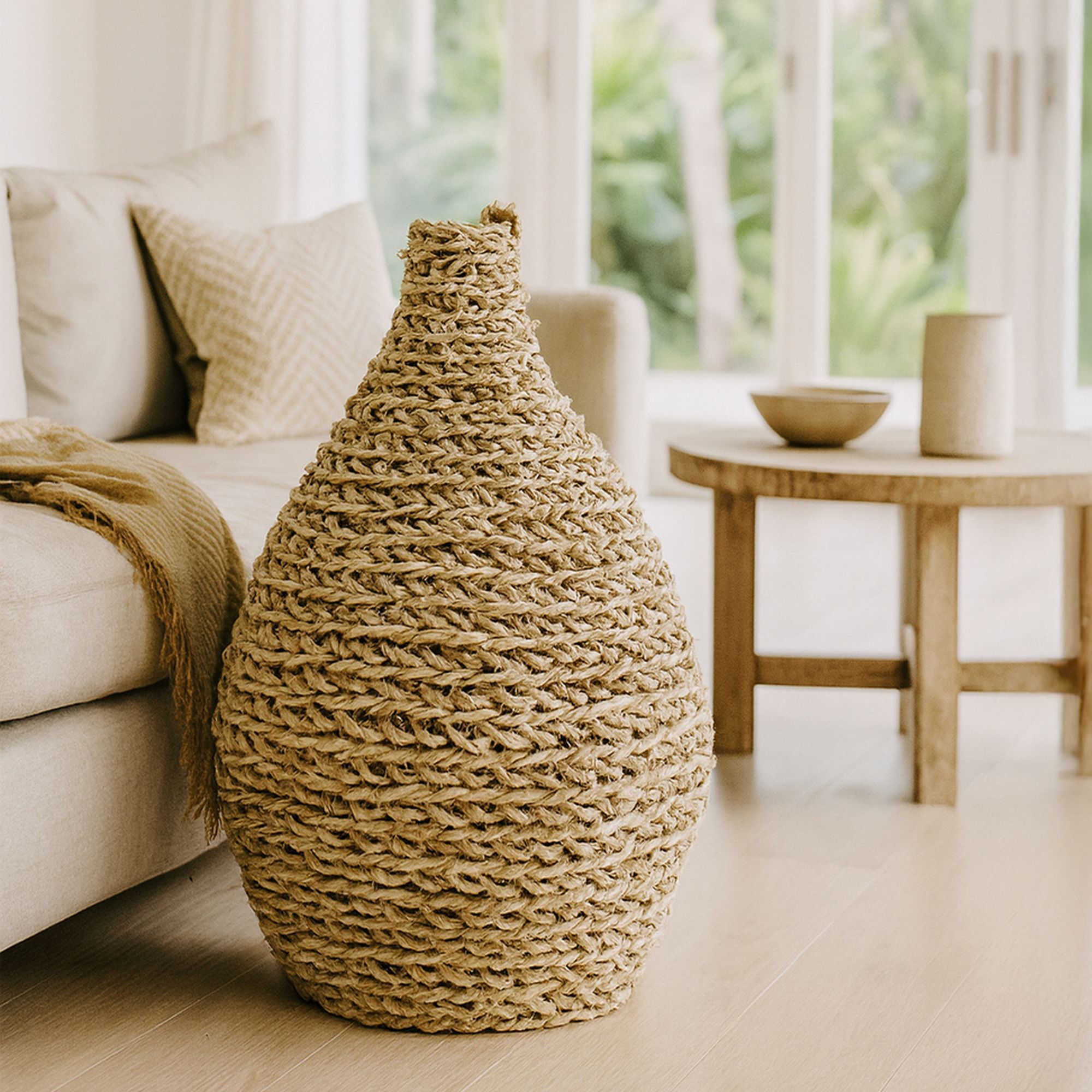 Jarre décorative en fibre d'abaca h55cm