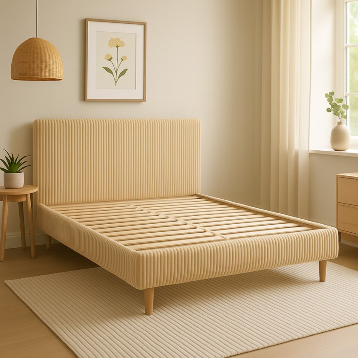 Lit Colisée avec tête de lit| Robuste et confortable | Montage simple rapide | Velours Côtelé | beige