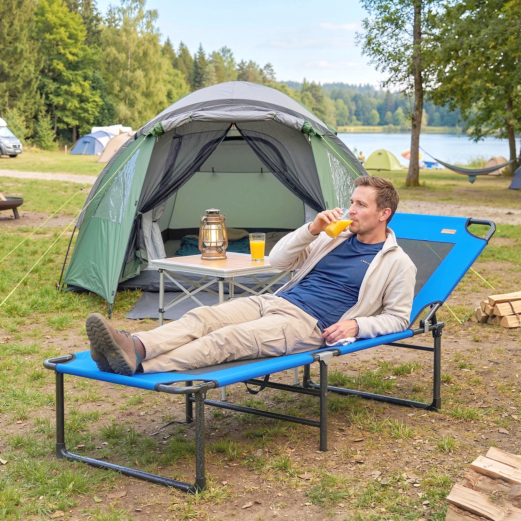 Tumbona Plegable, Tumbona Jardín Exterior con Respaldo Ajustable en 4 Posiciones, Asas de Transporte y Respaldo de Textilene, Carga 120 kg, para Terraza, Piscina, Playa, 175x58x68 cm, Azul