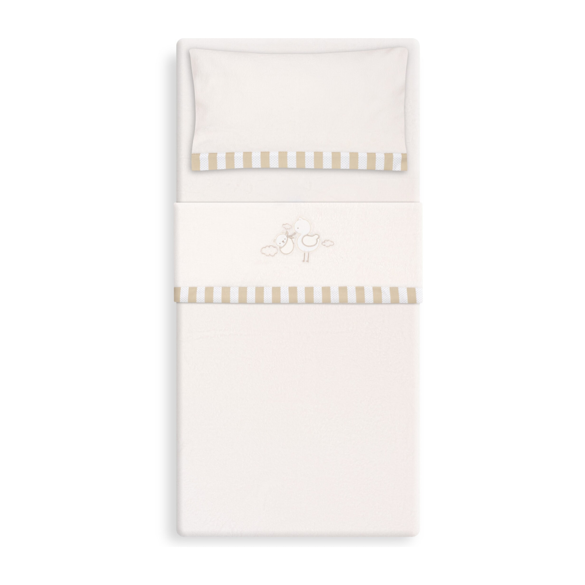 Triptico Cuna Coralina Cigueña Oso + Broche Beig