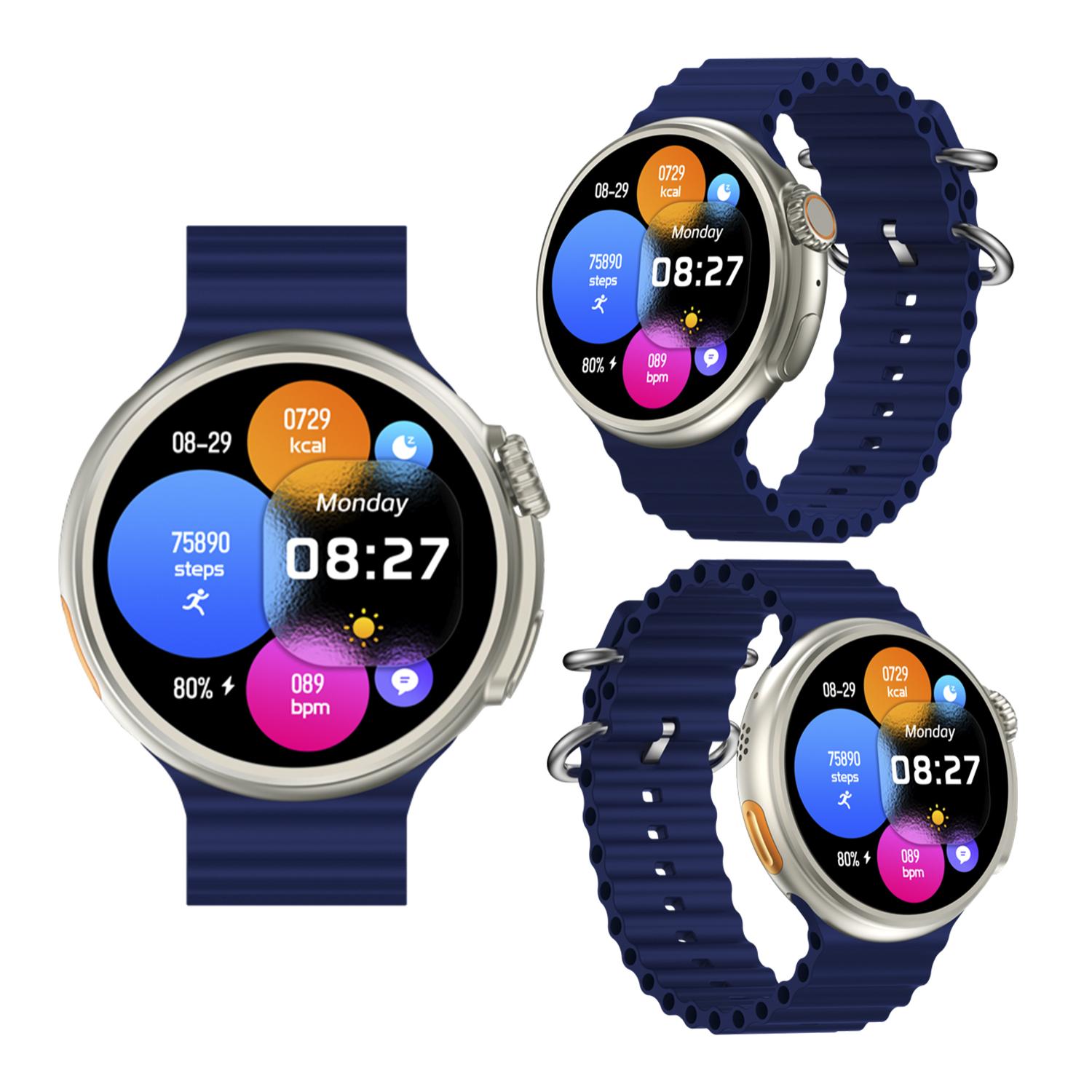 Smartwatch Z78 Ultra con corona multifunzione intelligente, widget personalizzabili, accesso diretto a Siri. Termometro, O2 e tensione.