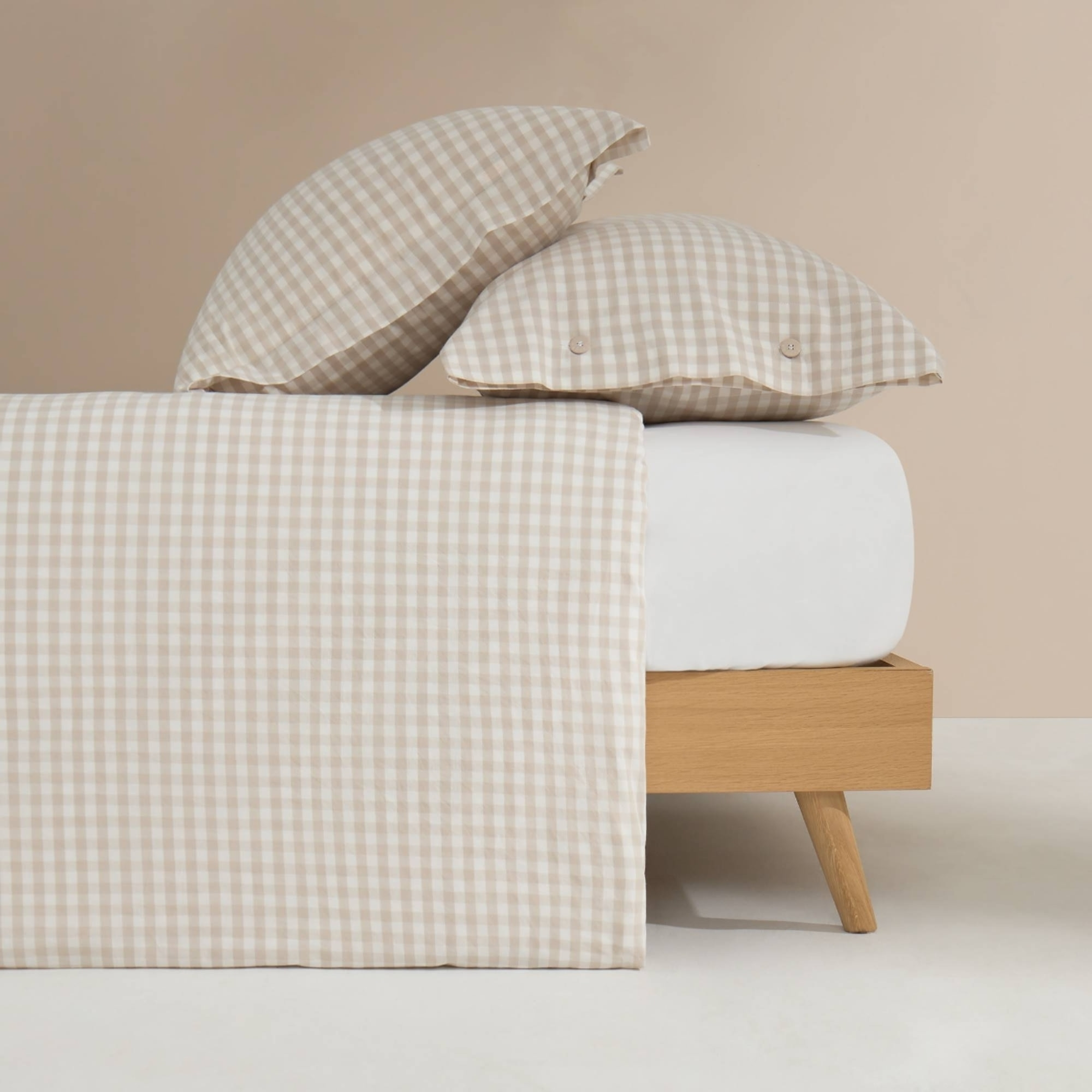 Funda nórdica algodón cuadros Kimcuad color gris piedra