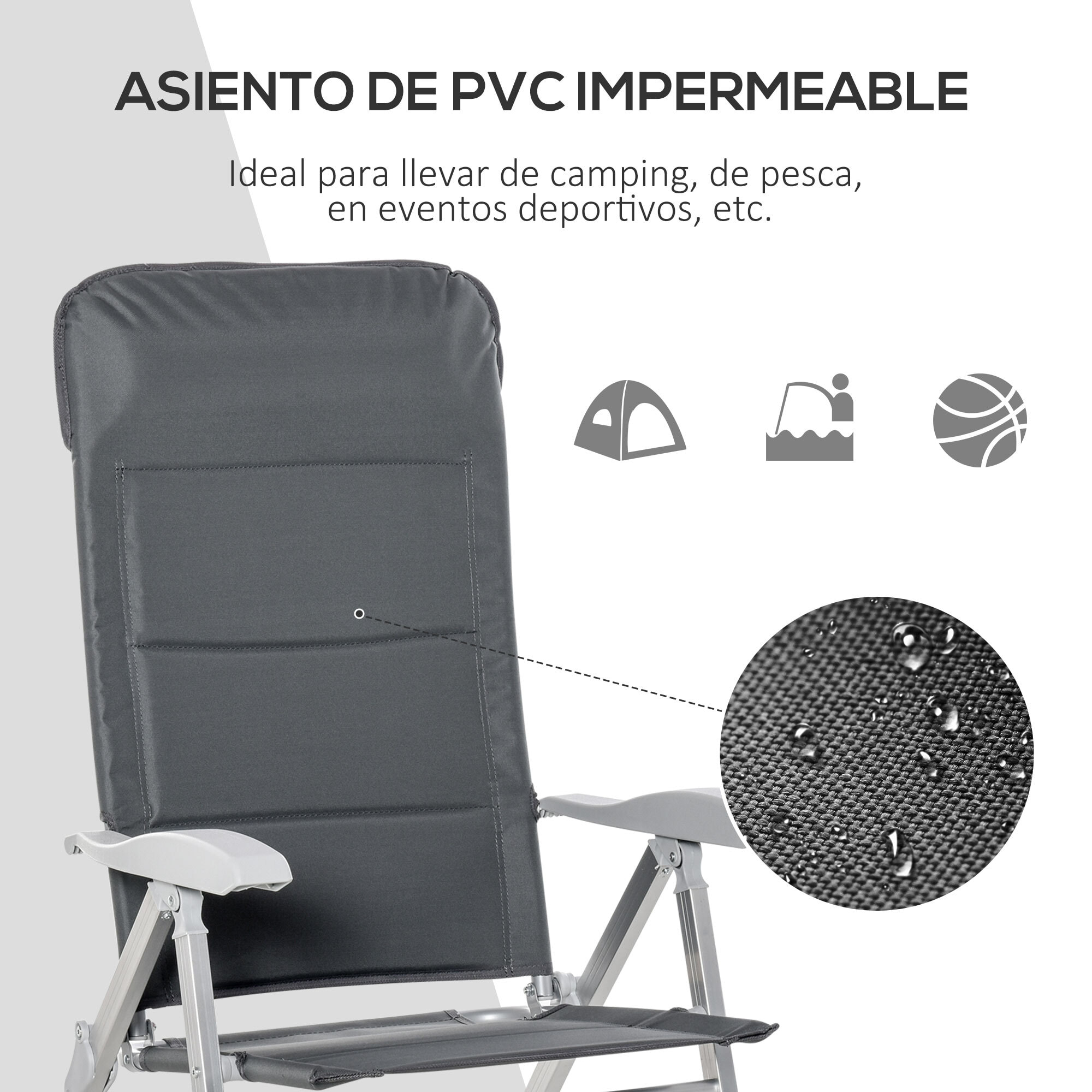 Silla de Jardín Plegable de Aluminio 75x61,5x114,5 cm Gris
