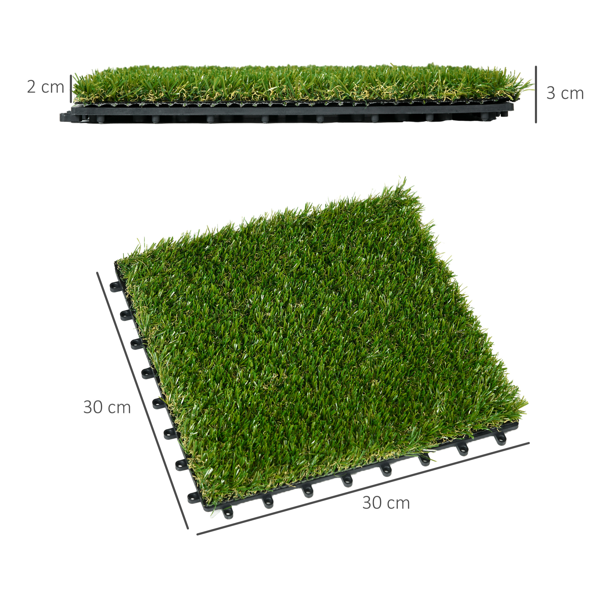 Césped Artificial de 10 Piezas Alfombra Césped Artificial 30x30 cm con Altura de Hierba 20 mm Anti-UV Césped Sintético para Jardín Patio Balcón Verde Oscuro