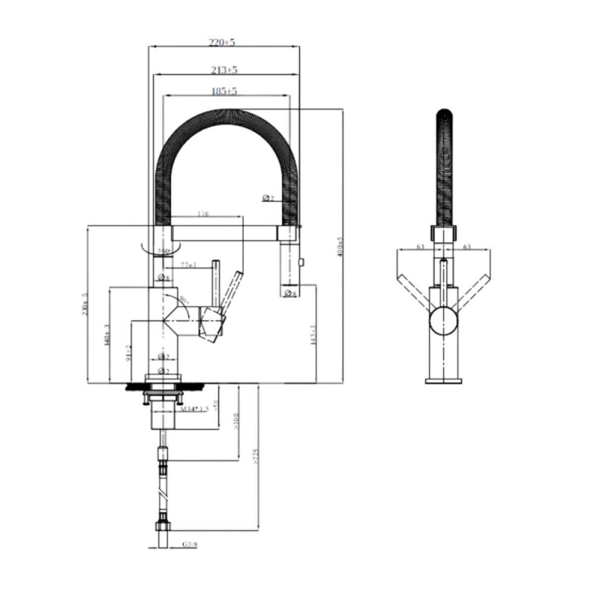 Robinet de cuisine avec douchette VILLEROY & BOCH Steel Expert Compact Noir mat