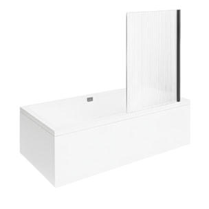 Baignoire droite VILLEROY ET BOCH Collaro Blanc mat  vidage et trop plein chrome + Pare bain AURYS Raywall noir mat