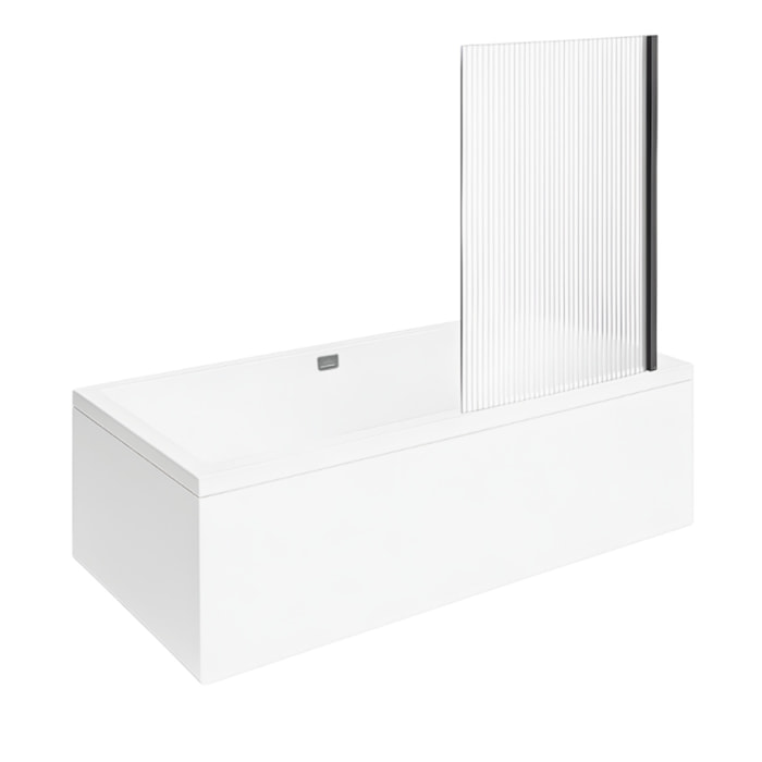 Baignoire droite VILLEROY ET BOCH Collaro Blanc mat  vidage et trop plein chrome + Pare bain AURYS Raywall noir mat