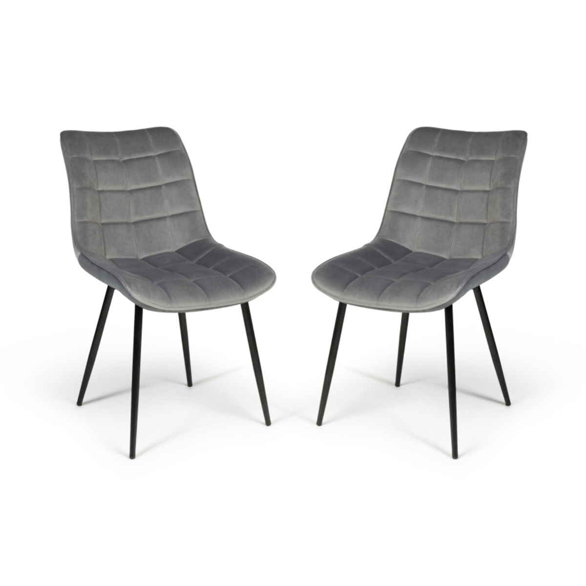 Chaises Melinda en velours - Gris clair - pieds noirs