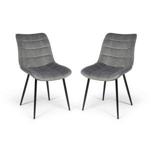 Chaises Melinda en velours - Gris clair - pieds noirs