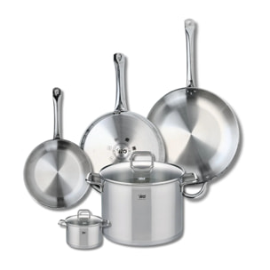 Ensemble de 3 Poêles de cuisson 24, 28 et 32 cm et 2 faitouts 12 et 26 cm Elo Profi Citrin