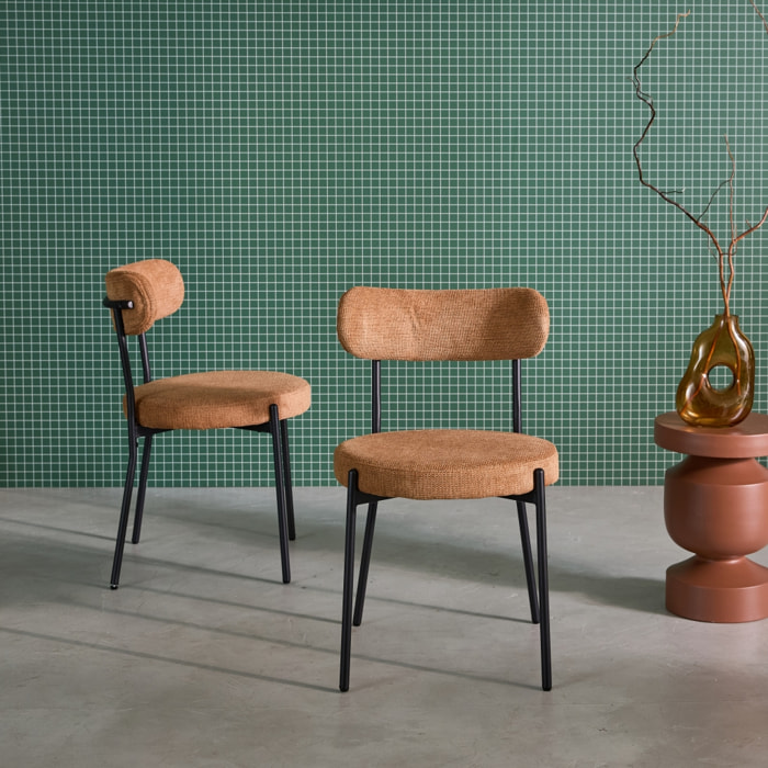 Lot de deux chaises métal et tissu chenille camel L 47 x P 49 x H 76.5cm - Livia