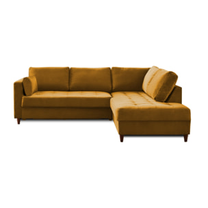 Anna - canapé d'angle droit - 5 places - convertible - en velours - Jaune