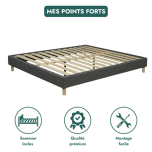 Ensemble Matelas Master & sommier déco| 100% Mémoire de forme | Surmatelas intégré | Cadre à lattes | Tissu | Gris foncé