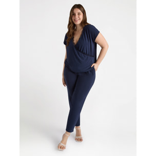 Fiorella Rubino - Camiseta cruzada y bordes de encaje - Azul