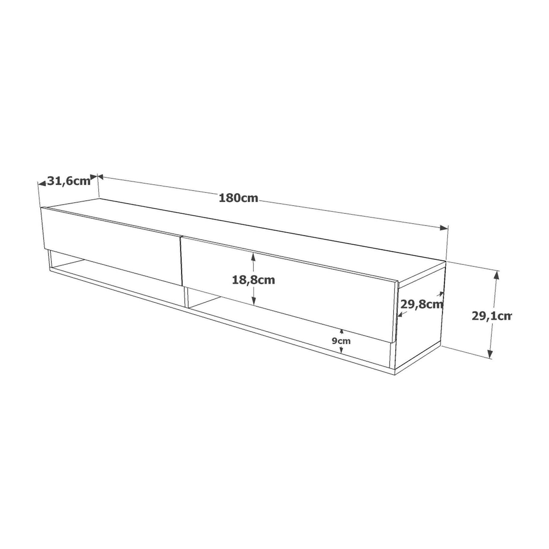 Mobile porta TV Dkechrid, Credenza da soggiorno, Armadio basso per TV, Base parete attrezzata, 180x32h29 cm, Quercia e Antracite