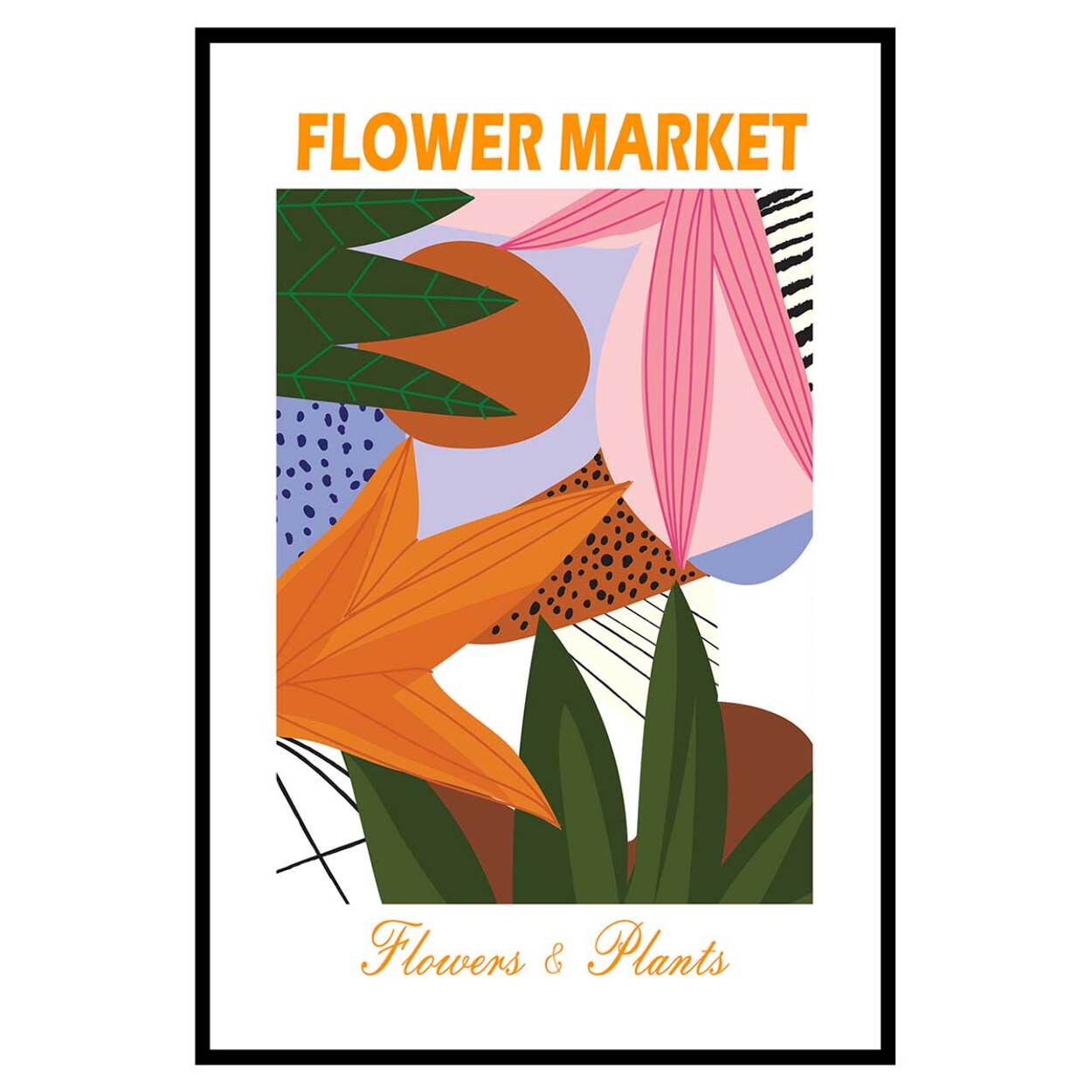 Affiche encadrée fleurs modernes graphiques Affiche + cadre en métal - Noir