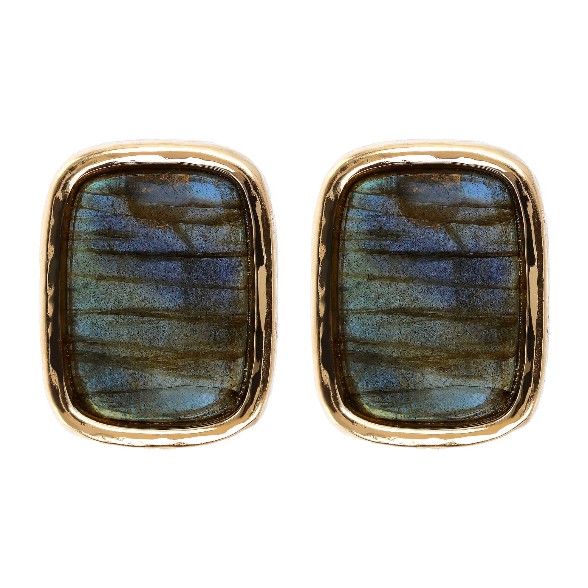 Orecchini a Lobo in Pietra Naturale Labradorite Rettangolare