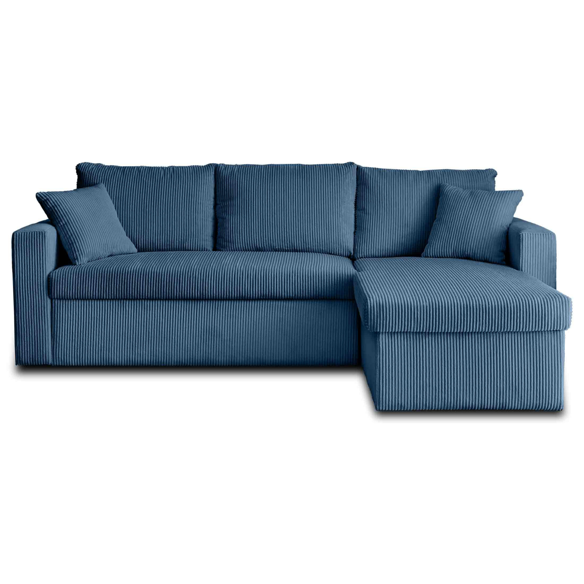 Cyrus - canapé d'angle réversible 4 places - convertible avec coffre - en velours côtelé - Bleu