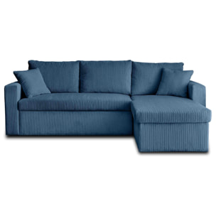 Cyrus - canapé d'angle réversible 4 places - convertible avec coffre - en velours côtelé - Bleu