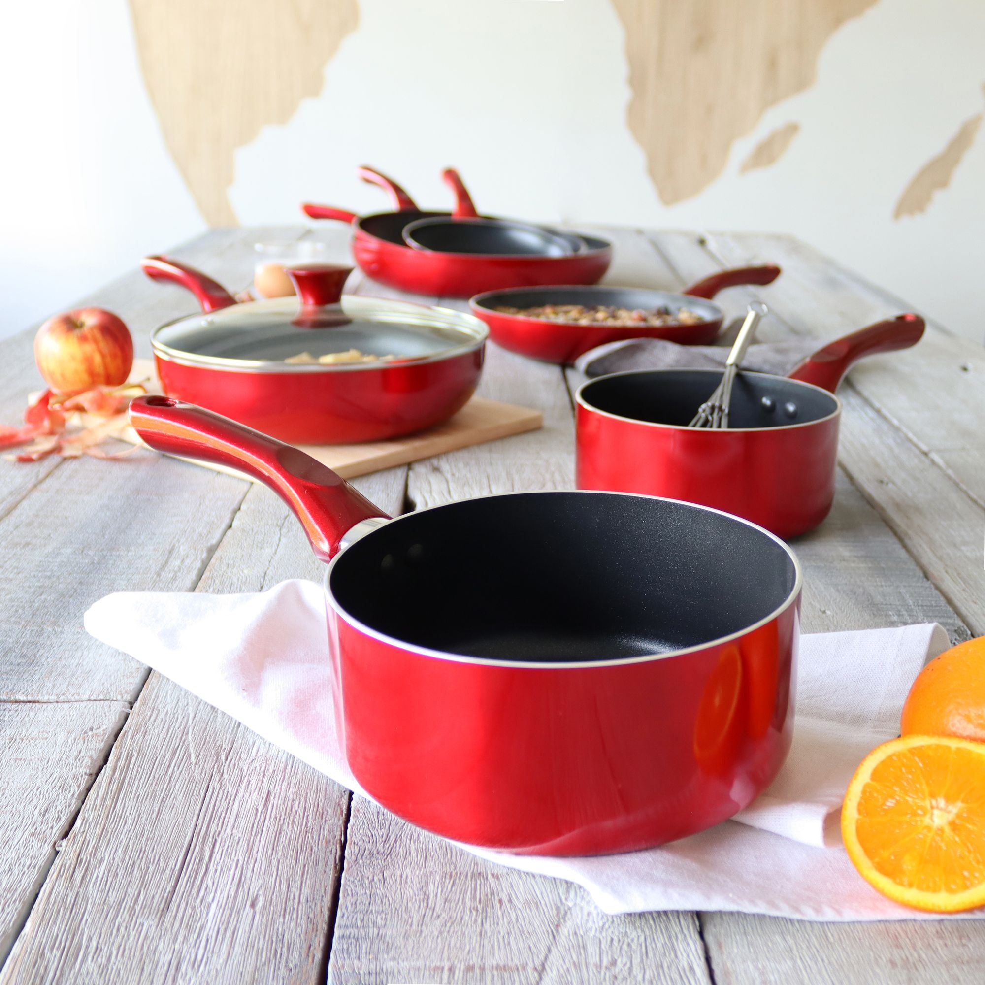 Lot de 3 casseroles en aluminium rouge - tous feux  CERISE