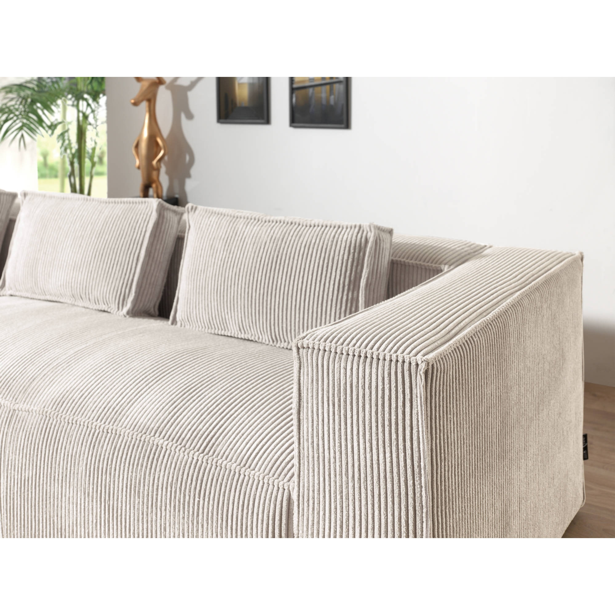 Stella - canapé d'angle - en velours côtelé - 4 places -style contemporain - gauche - Beige