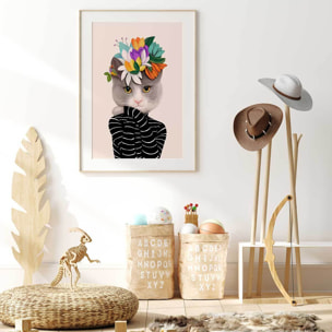 Affiche enfant couronne fleurie  Affiche + cadre en bois - Chêne