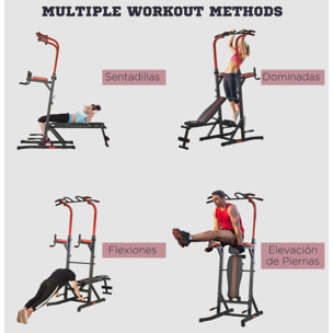 Estación de Musculación Torre de Entrenamiento con Altura Ajustable y Respaldo Regulable en 5 Posiciones Barra de Dominadas Fitness Flexiones Acero 108x178x202-238 cm Negro