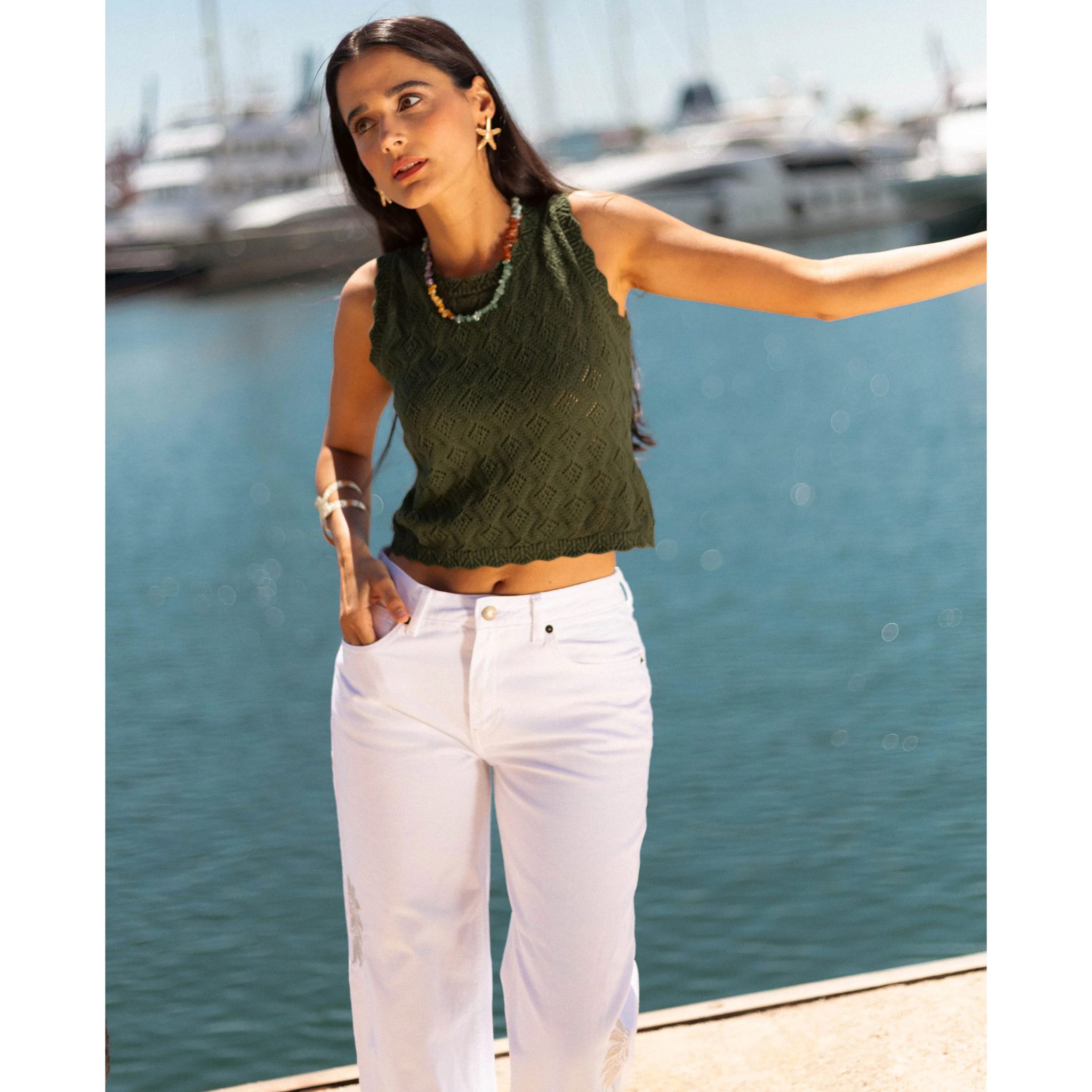 Top de mujer de crochet en algodón con tirantes anchos