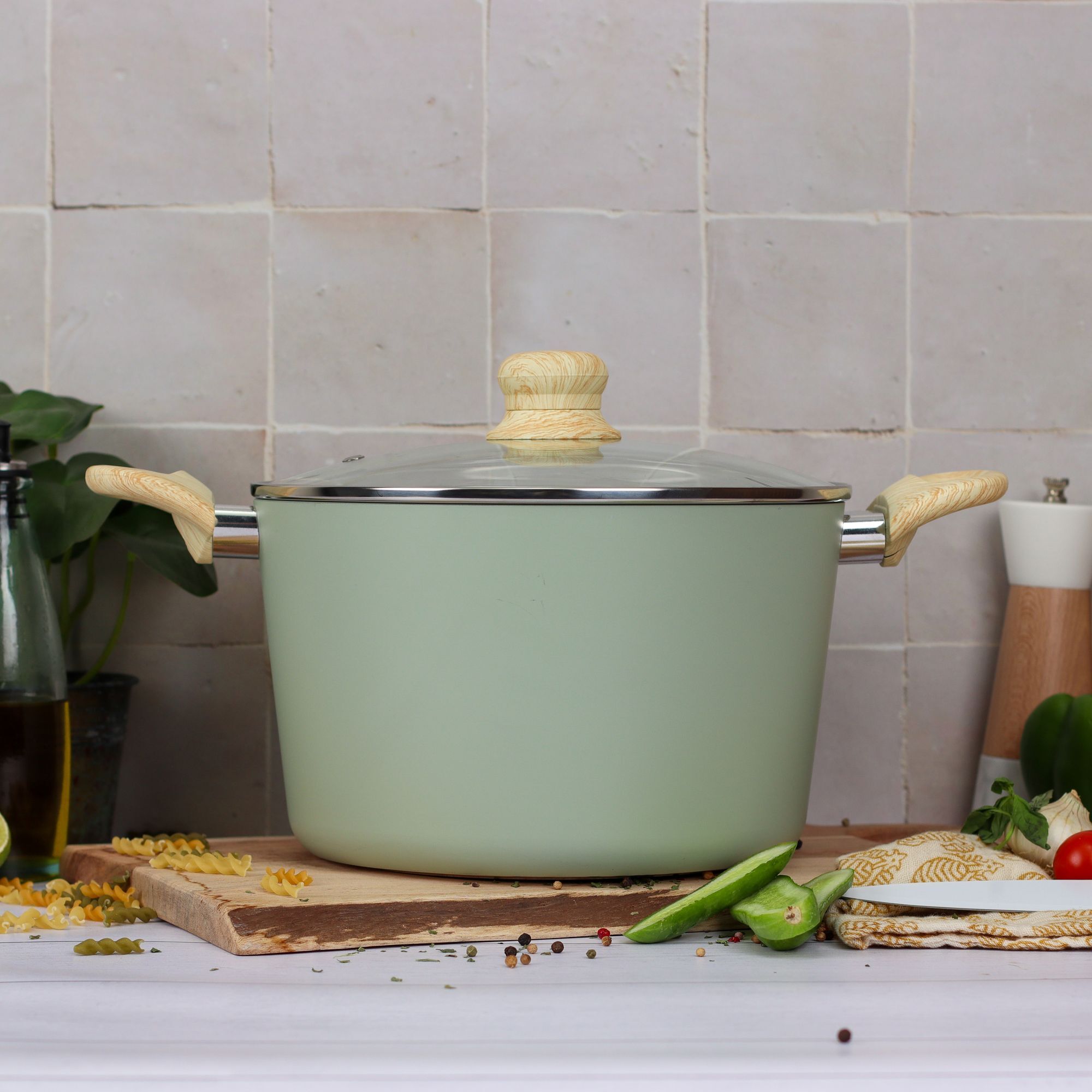 Batterie de cuisine 13 pièces en aluminium recyclé celadon - tout feux COLORAMA