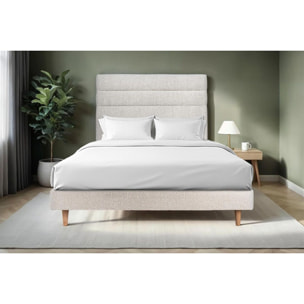 Lit avec tête de lit bandes horizontales bouclette et sommier kit Ep14