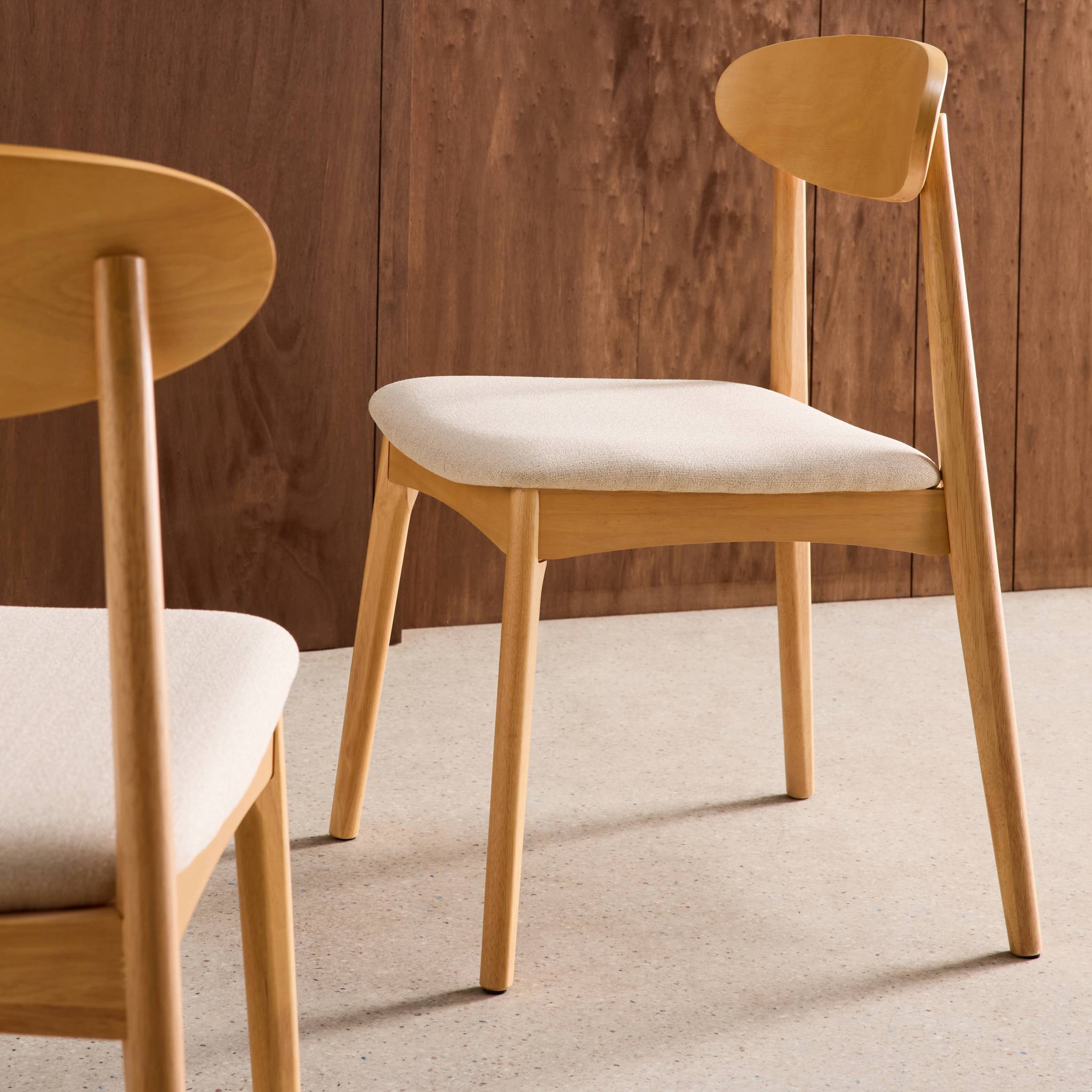 Chaise vintage bois d'hévéa naturel et tissu (lot de 2) ARIA