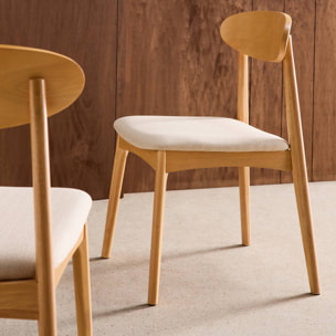 Chaise vintage bois d'hévéa naturel et tissu (lot de 2) ARIA