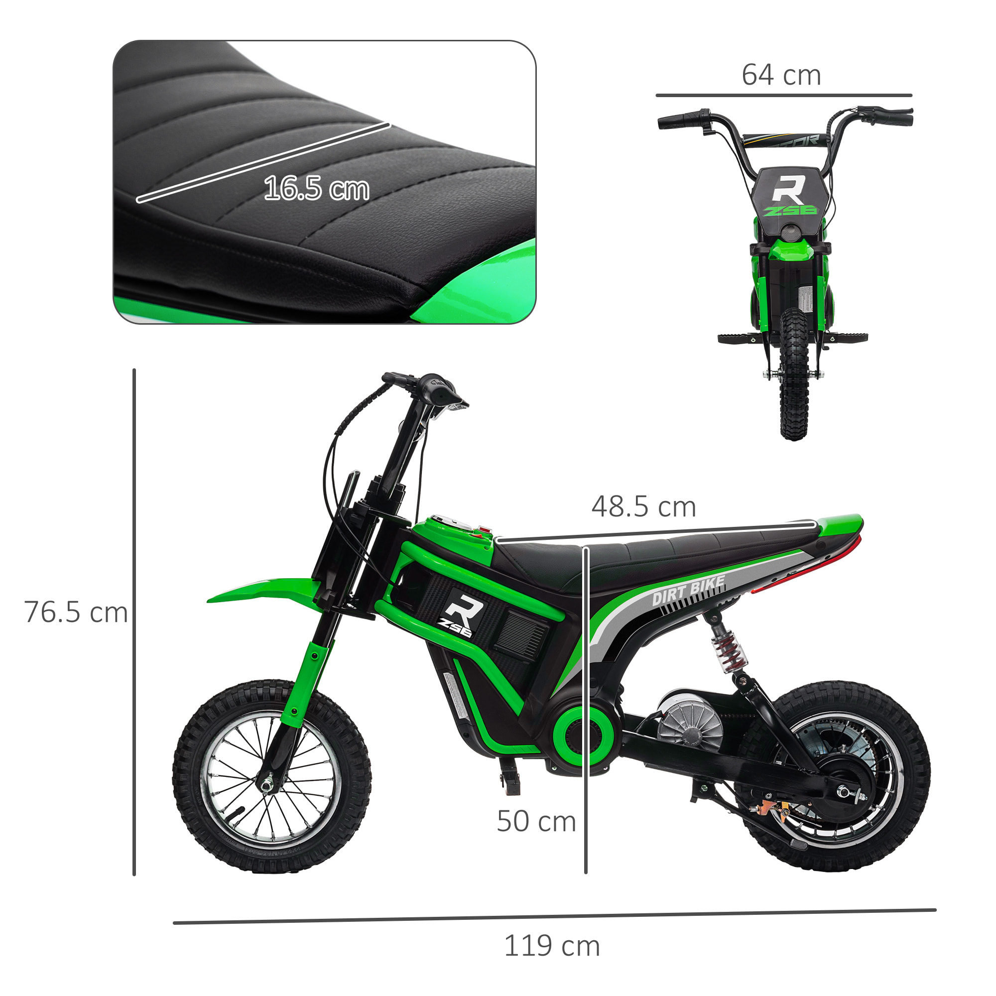 HOMCOM Moto Elettrica per Bambini con Acceleratore Manuale, 2 Velocità 8-16km/h, Età 8-12 Anni, Verde