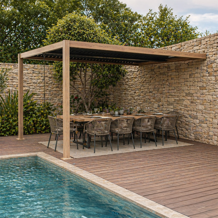 Pergola bioclimatique 4x3m adossée effet bois PANAGIA