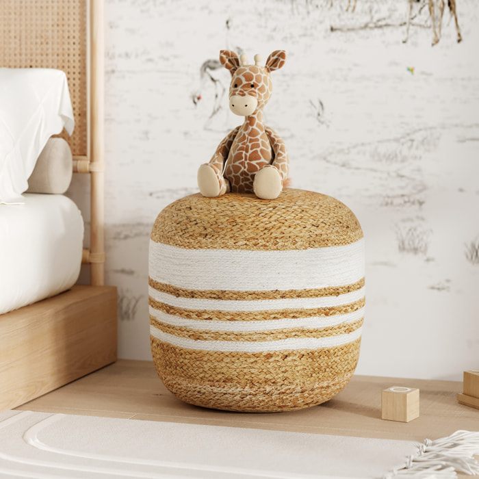 Pouf rond en jute et blanc D40 cm - Billy