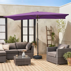 Parasol droit rectangulaire 2x3m - Touquet Prune - mât central en aluminium orientable et manivelle d'ouverture