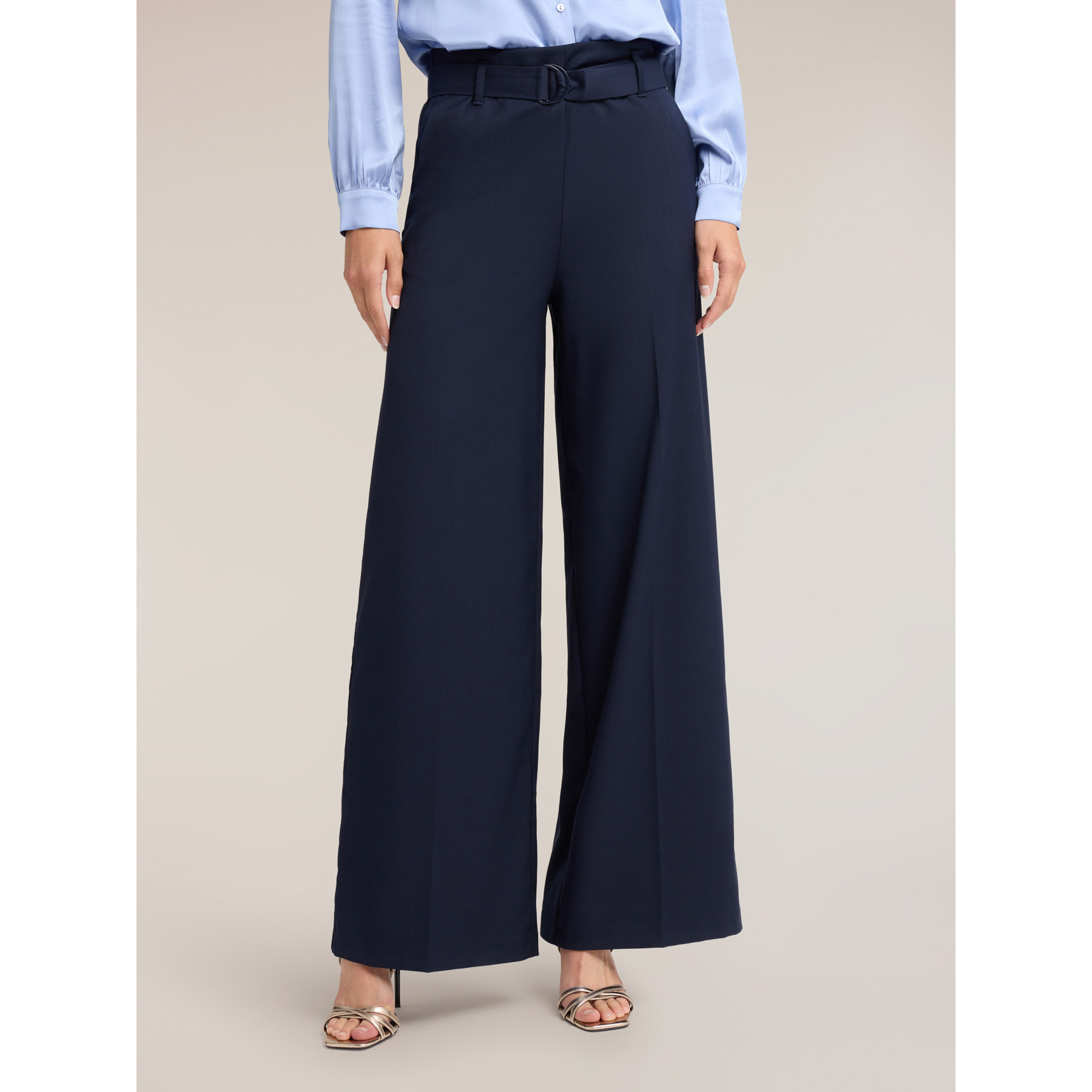 Motivi - Pantaloni palazzo in cady con cintura - Blu