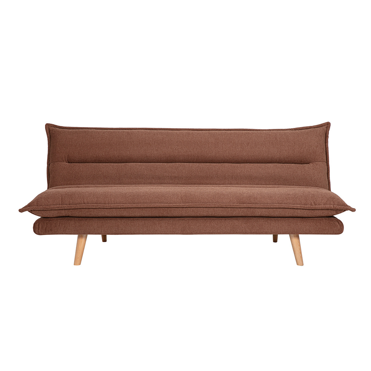 Canapé convertible 3 places en tissu chenille terre brûlée et bois clair BINGO