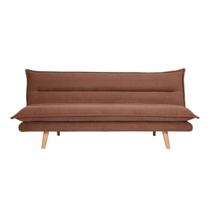 Canapé convertible 3 places en tissu chenille terre brûlée et bois clair BINGO