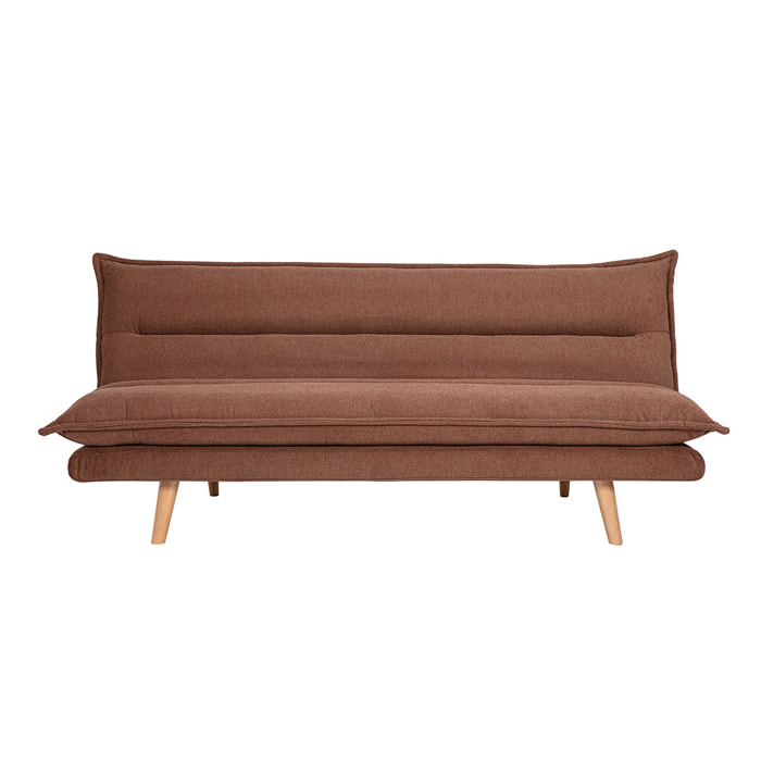 Canapé convertible 3 places en tissu chenille terre brûlée et bois clair BINGO