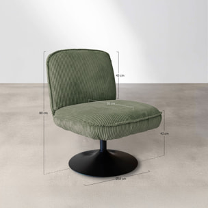 Fauteuil pivotant en velours vert et pied en métal noir FUNKY