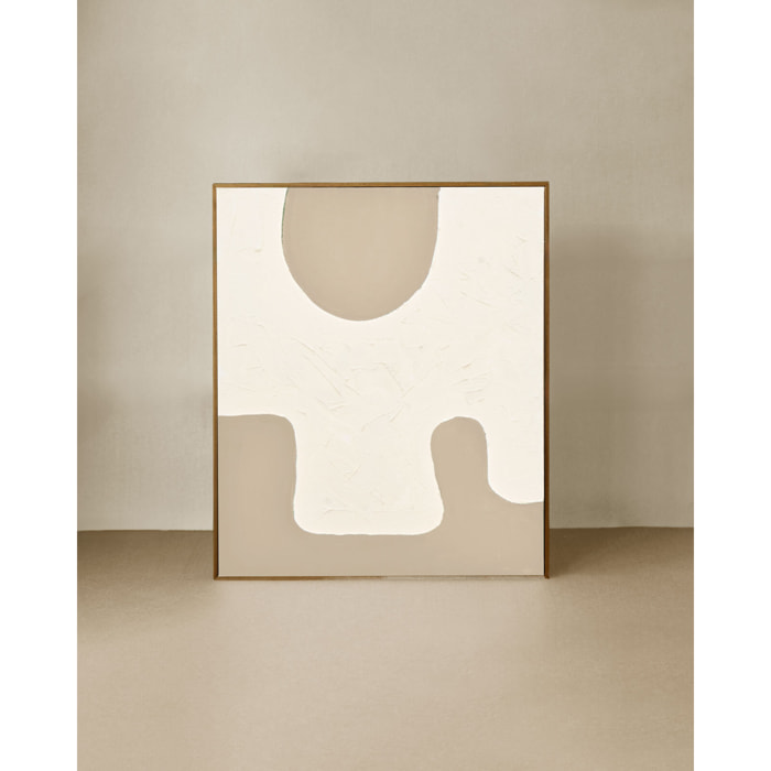 Tableau blanc e beige décoratif sur coton avec cadre en bois peint à la main à la peinture à l'huile en différentes tailles