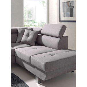 Lisbona - Canapé d'angle droit convertible - 5 places - avec têtières - Gris clair