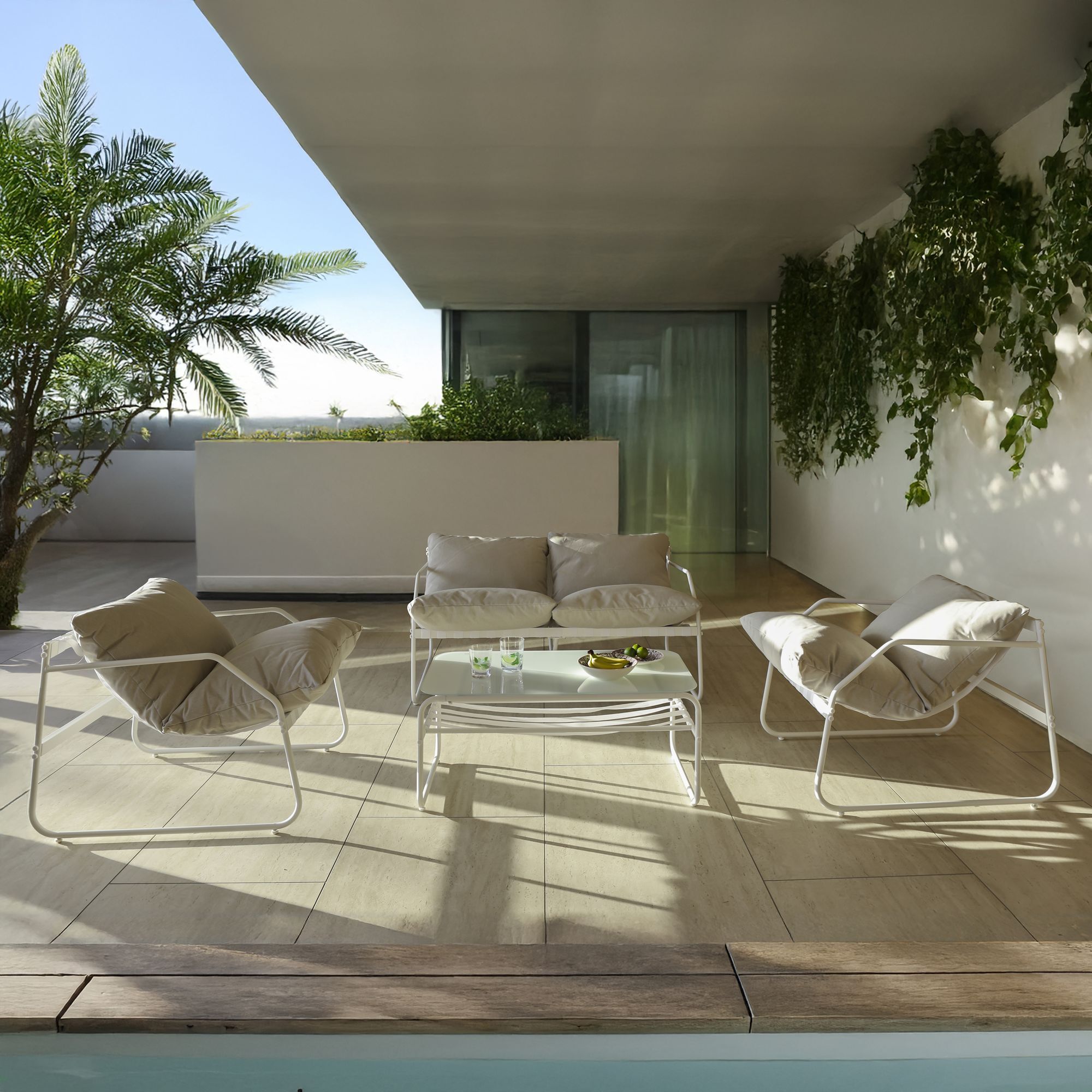 Salon de jardin blanc 4 places en acier   FLORENCE
