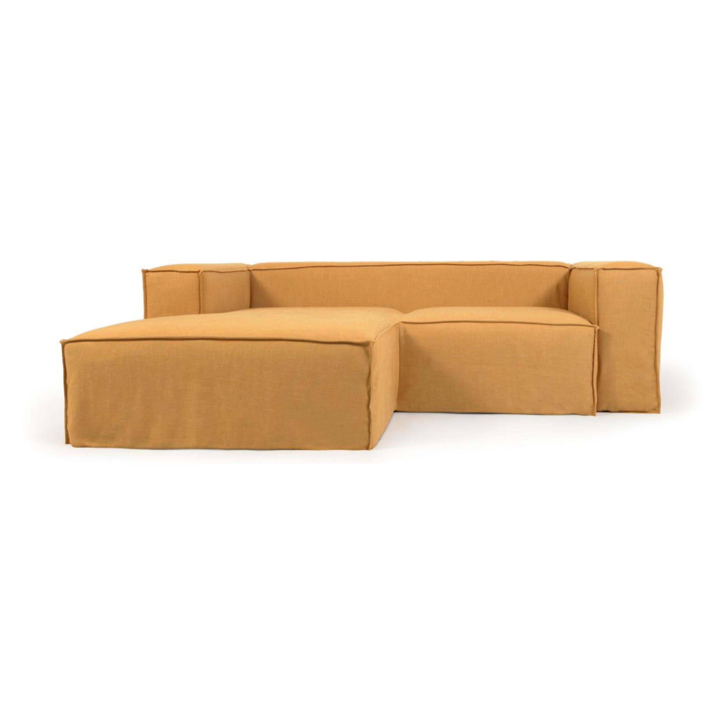 Funda para sofá Blok de 2 plazas chaise longue izquierdo con lino mostaza