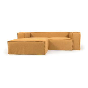 Funda para sofá Blok de 2 plazas chaise longue izquierdo con lino mostaza