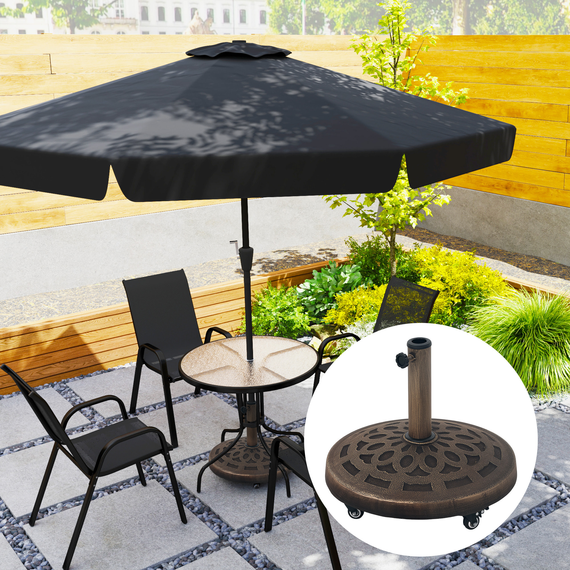 Pied de parasol résine 21 Kg mobile compatible mât dia. 32/38/48 mm